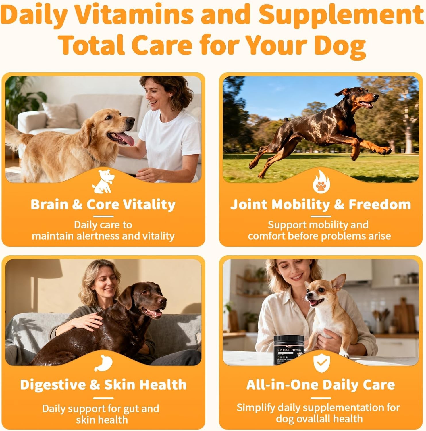 25-in-1 Dog Multivitamin Chews for Dogs Skin & Coat, Gut, Heart & Brain