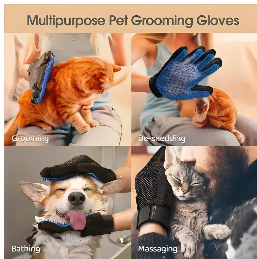 Pet Hair Remover Glove Brush Dog Cat Grooming Massage Soft Bath Shedding Glove