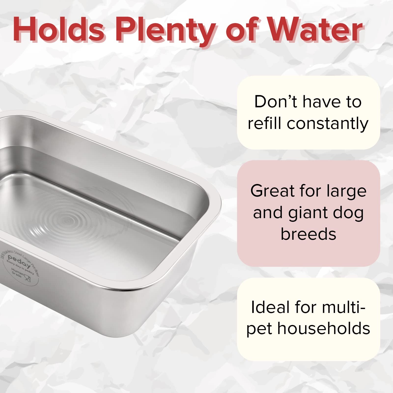 PEDAY Large Dog Water Bowl 304 Stainless Steel Extra Large Dog Bowl for Big & X