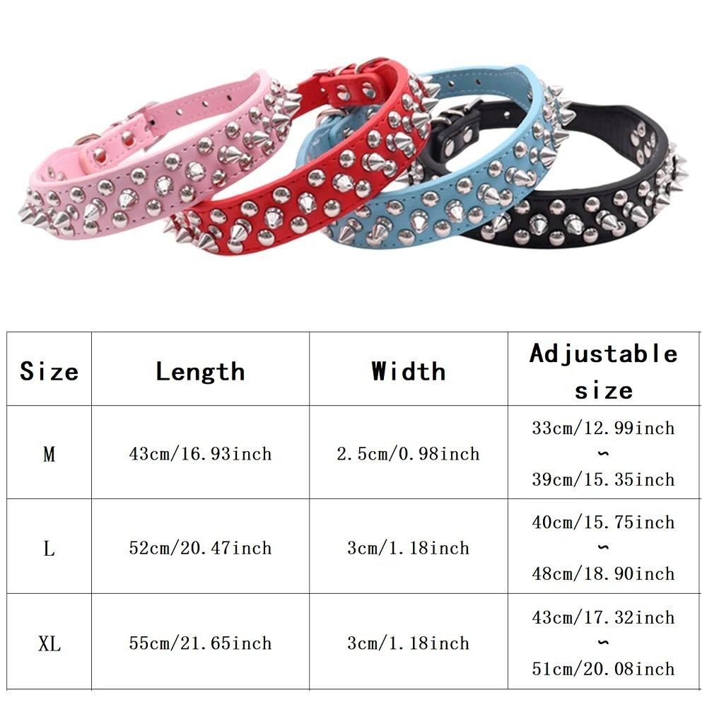 Spiked Studded Dog Collar Rivet Adjustable PU Leather Pet XS S M L XL 8 Color
