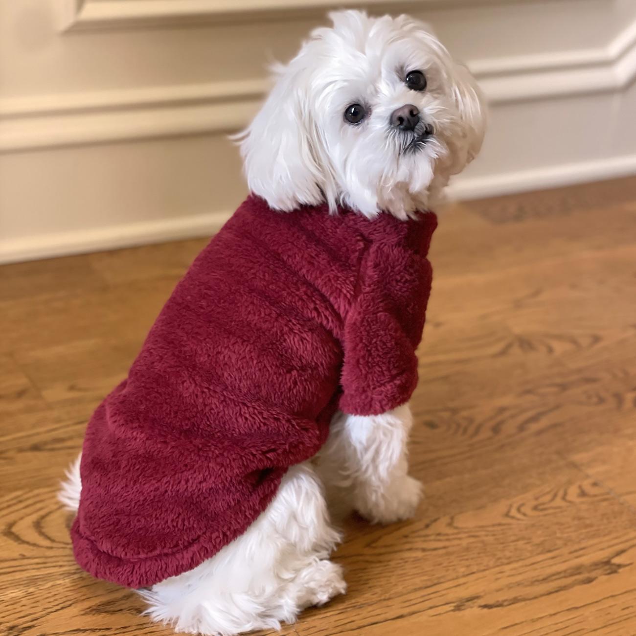 Dog Plush Pullover Jacket/Sweater- Burgundy Sizes XS – 4XL