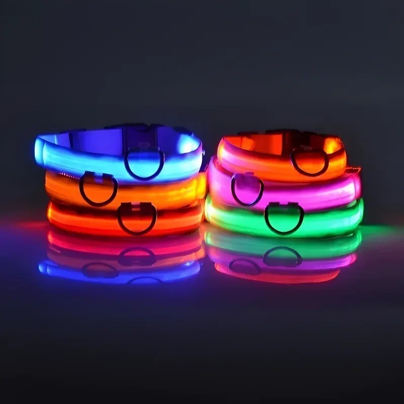 LED Adjustable Dog Collar Blinking Night Flashing Light Up Glow Pets Safety USA