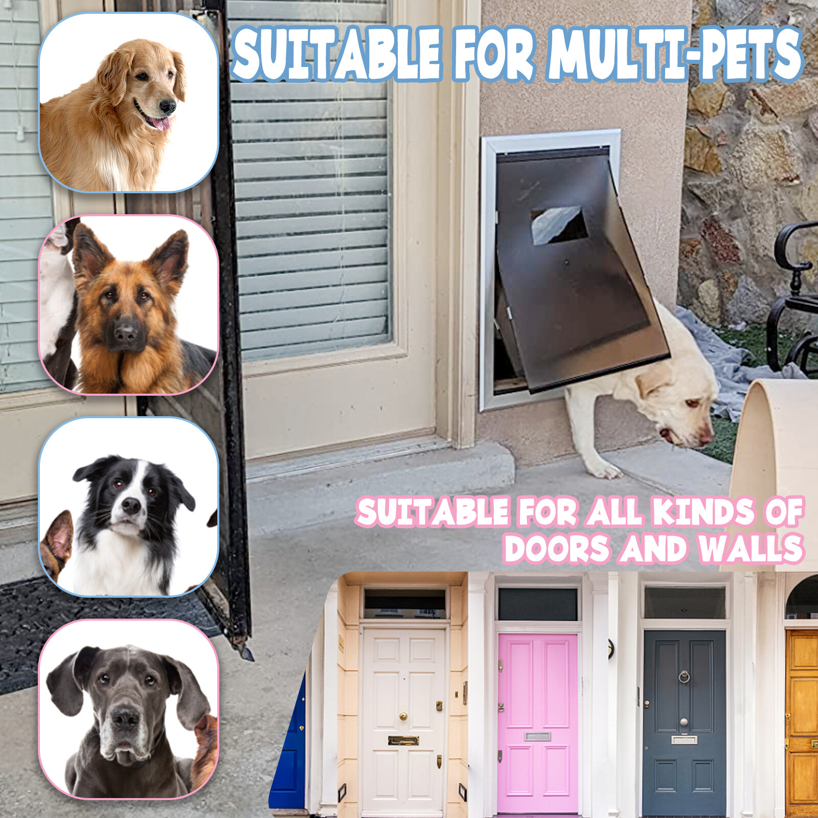 28X18 Extra Large Aluminum Pet Dog Door Magnetic Lockable Flap Screen Gate Frame