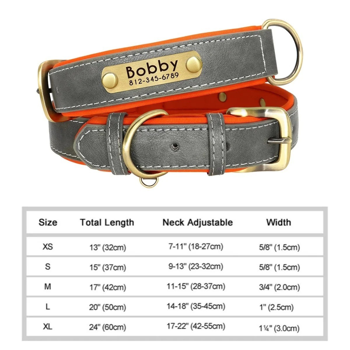 Soft Leather Personalized Dog Collar ID Tag Engraved for Small Medium Large Dogs