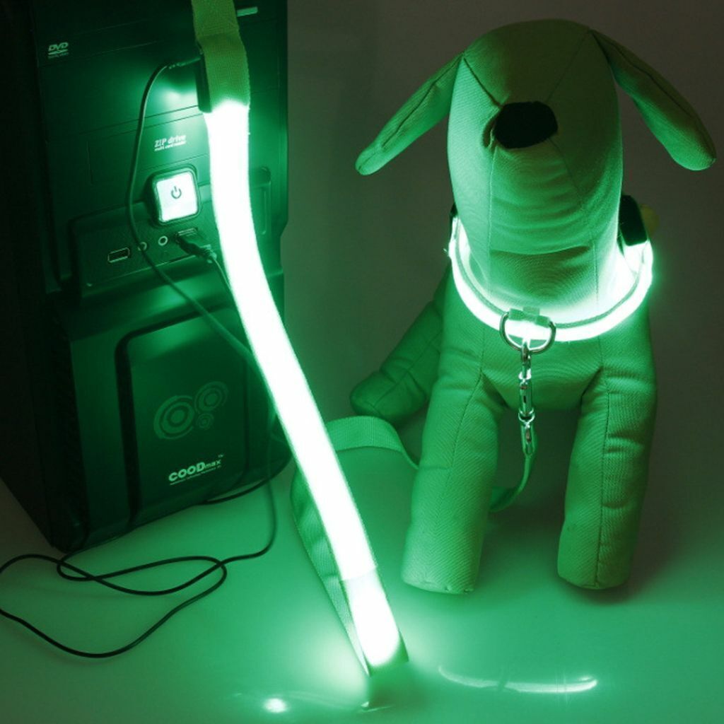 USB RECHARGEABLE LED Dog Pet Light Up Safety Collar Night Glow Adjustable HOT
