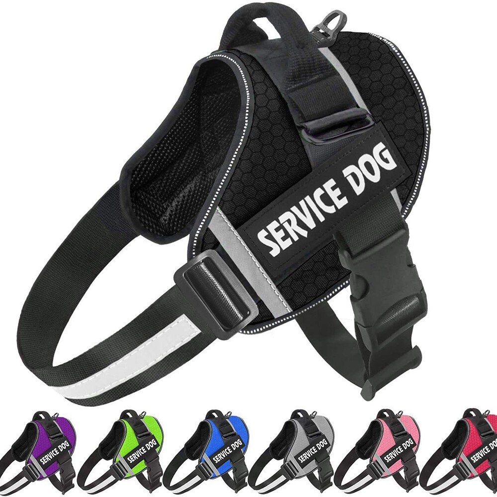 Service Dog Vest Harness Reflective Woven Nylon Adjustable Pet Harness Walking