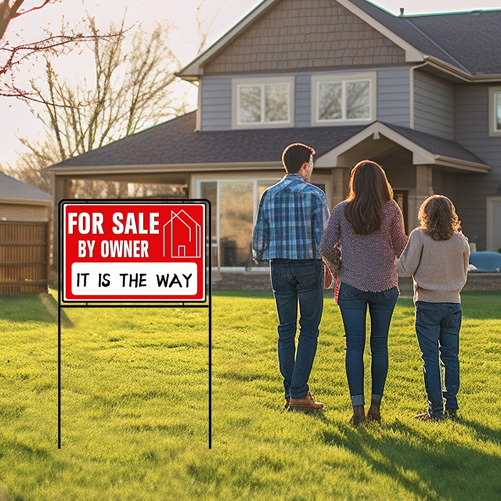 For Sale By Owner Yard Sign with Stakes, 30 inches High, Medium, Red