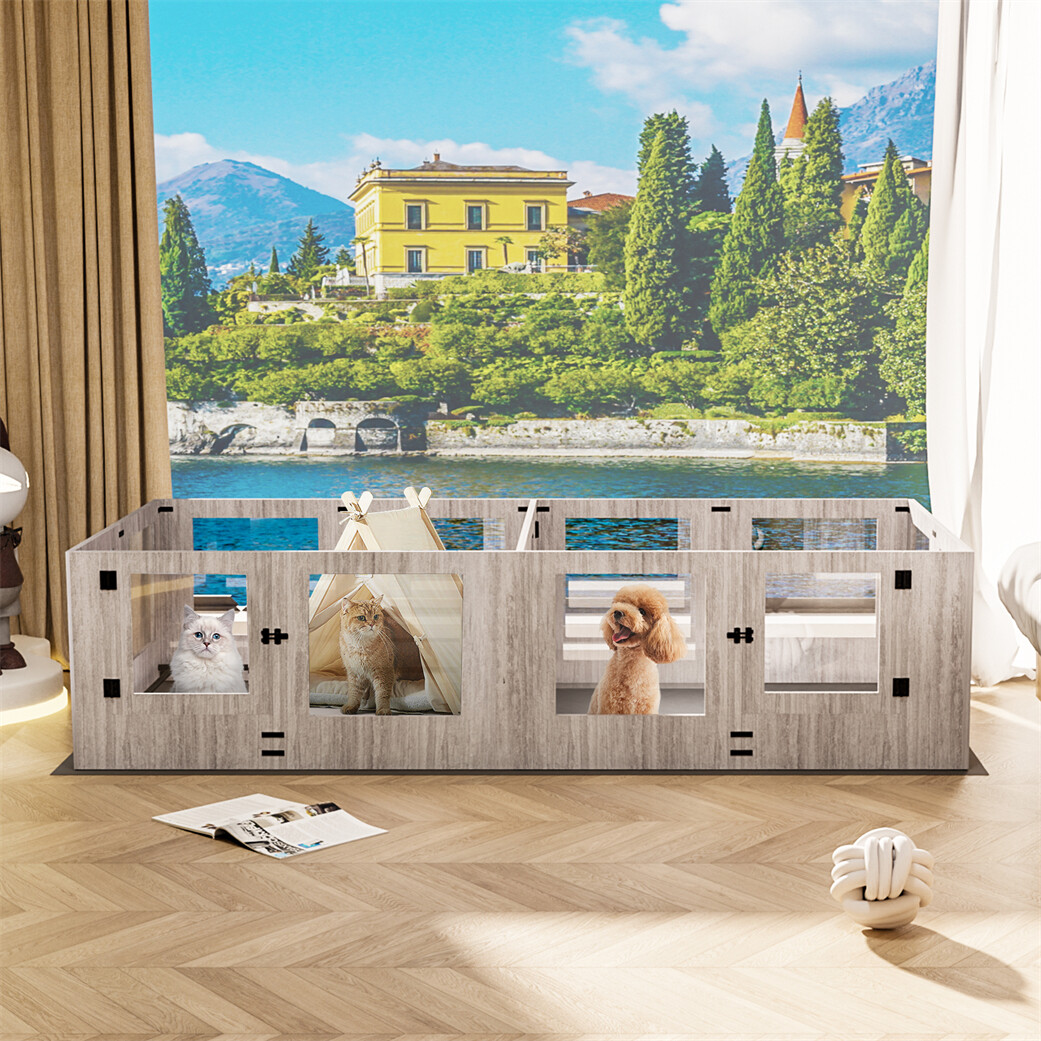 XXXL Large Tempered Glass Pet Whelping Playpen Dog Pen Box with Protective Ledge