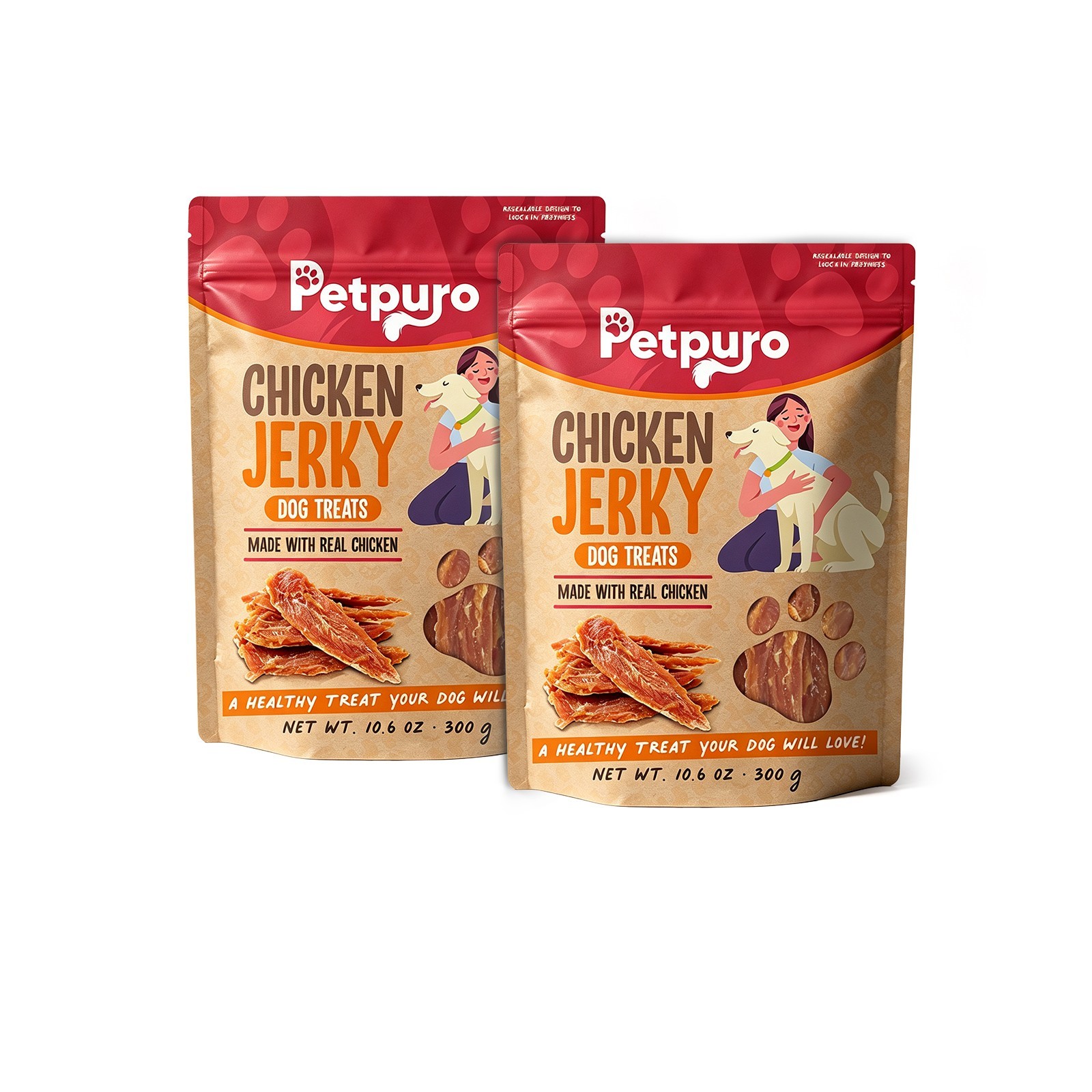 PETPURO Chicken Jerky Dog Treats High Protein Soft Chewy 10.6oz 2 Pack Clearance