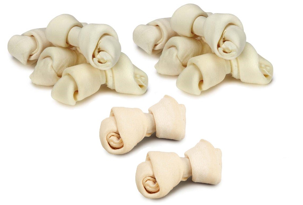 Natural Rawhide Dog Bones Dental Treats Long Lasting Knotted Beef Chews 8″ – 9″