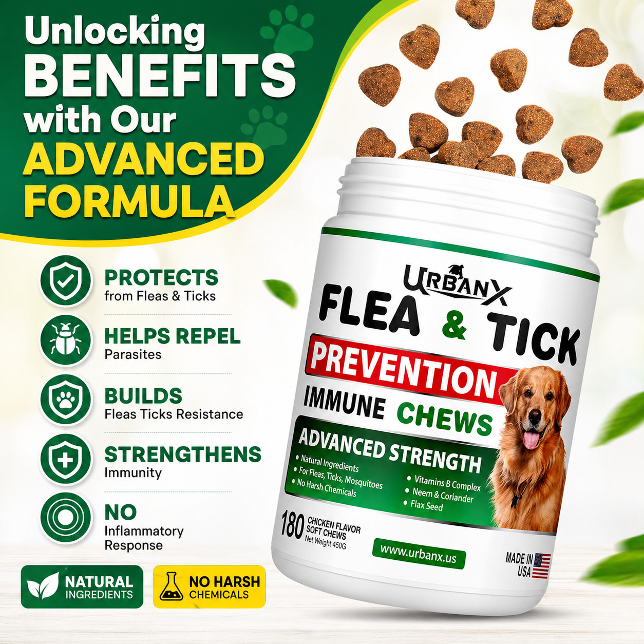 Flea Tick Prevention for Dogs Soft Chews 180 Ct Immune Support All Natural