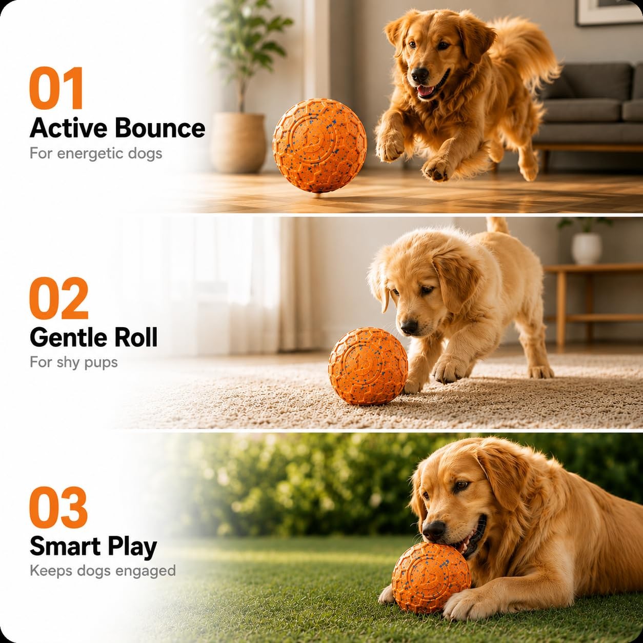 Interactive Dog Ball for Medium & Large Dogs, Automatic Moving Dog Toy with M…