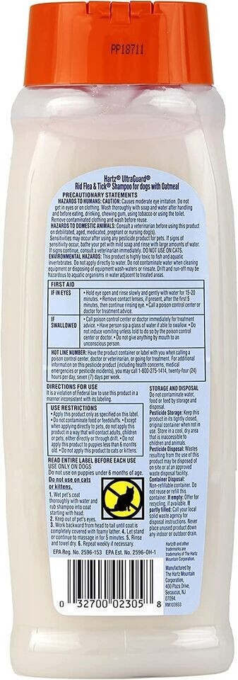 Dog Shampoo Oatmeal Soothing Relief Itchy Irritated Skin Vanilla Scent, 18 Fl Oz