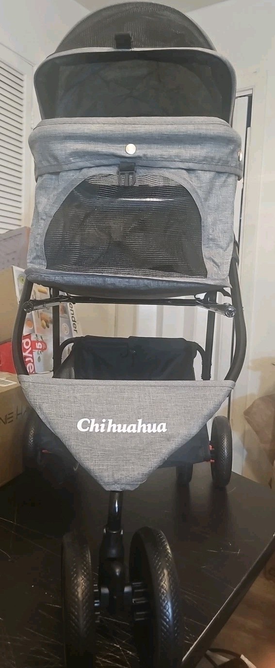CHIHUAHUA 🐕 Pet Dog Cat Stroller for Sm~lrg Dogs Cats w/ Cup Holder Blk~n~Gry👀