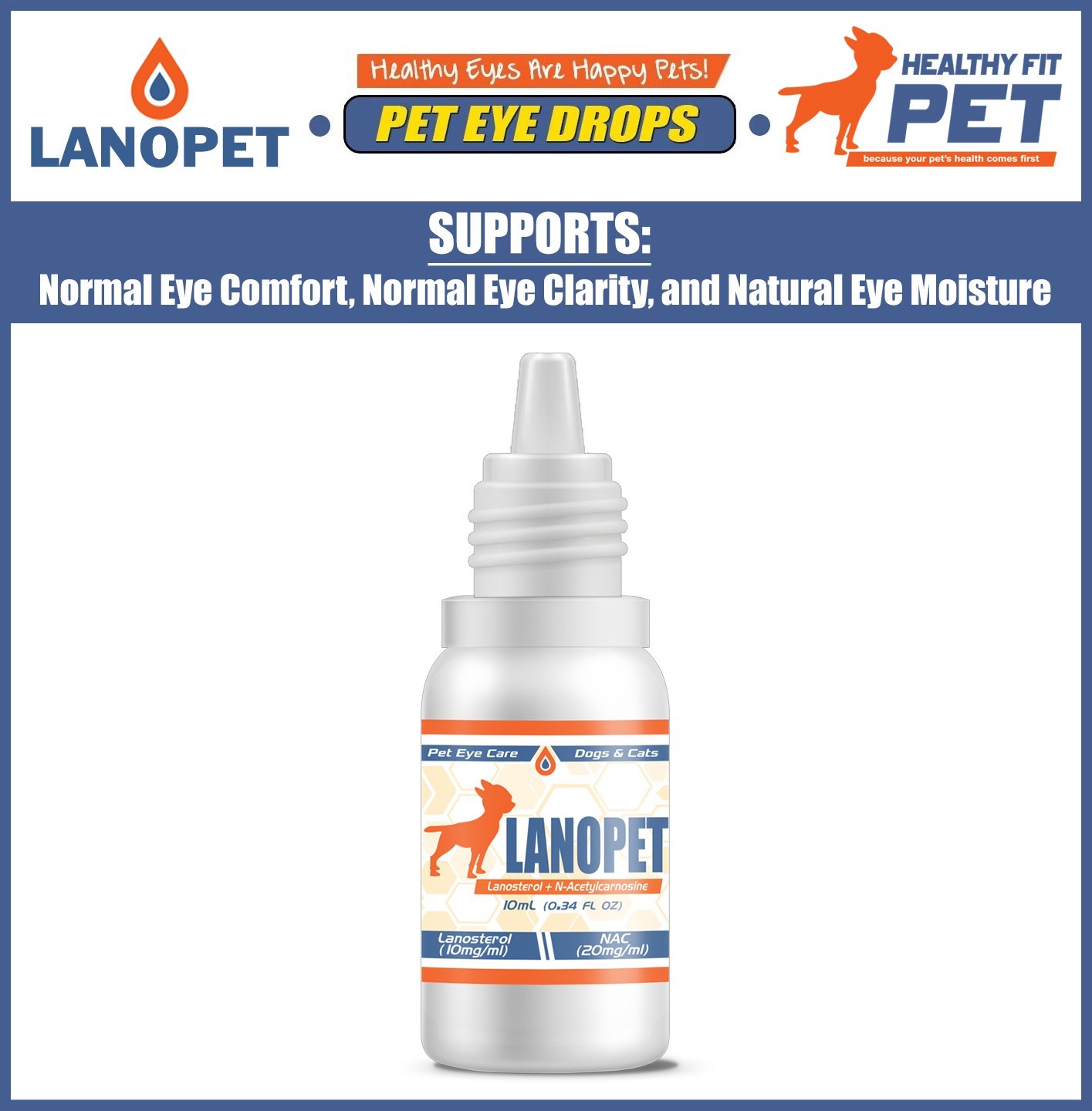 Lanosterol + NAC Dog Cat Eye drops | Cataracts, Dry Eyes, Tearing, MAX Strength