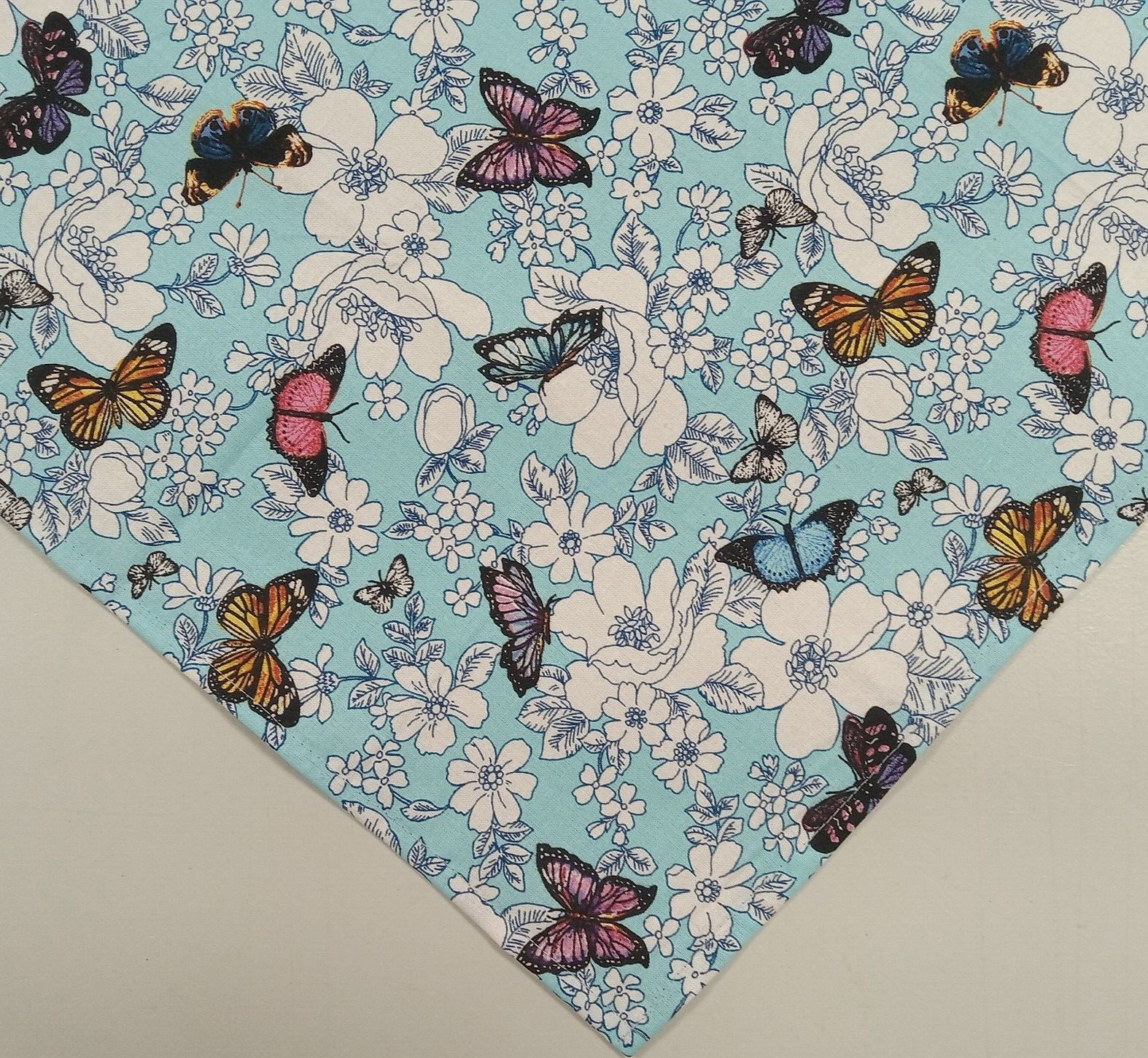 Dog Bandana/Scarf, Tie On, Floral, Butterflies, Blue, XS, S, M, L