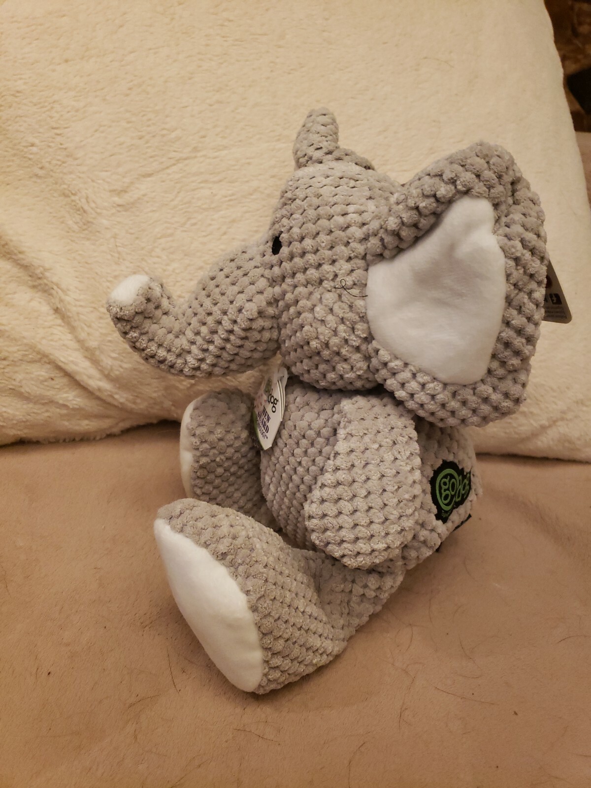 GoDog Chew Guard Technology Checkers Elephant Plush Durable Large Dog Toy