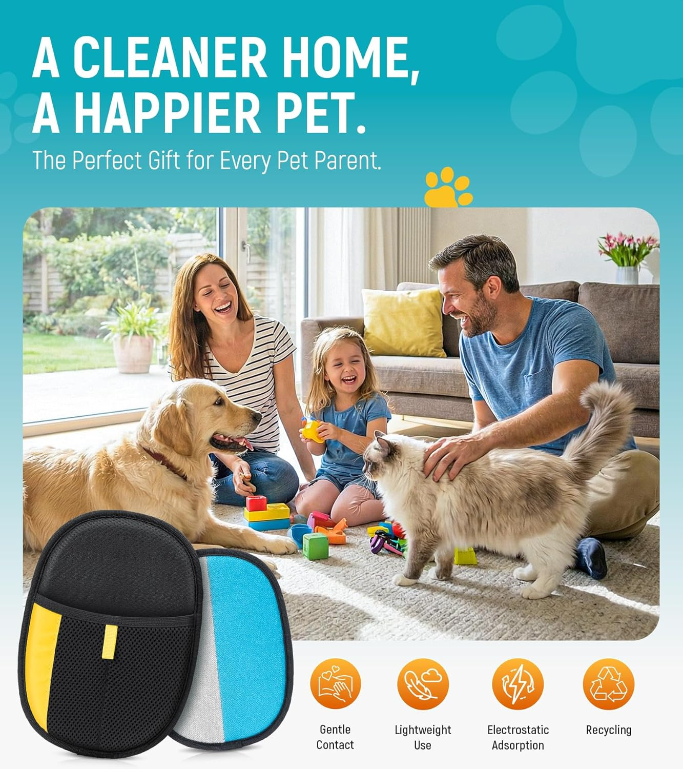 Pet Hair Removal Glove for Dogs & Cats – Upgraded Reusable Electrostatic Pet