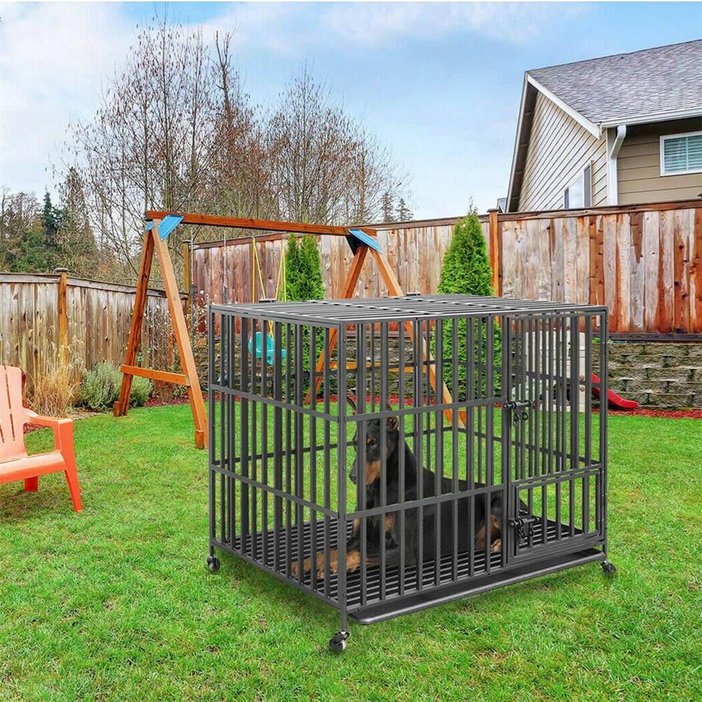 46” Jumbo Metal Heavy Duty Large Pet Dog Cage Crate Kennel Wheel Indoor Outdoor