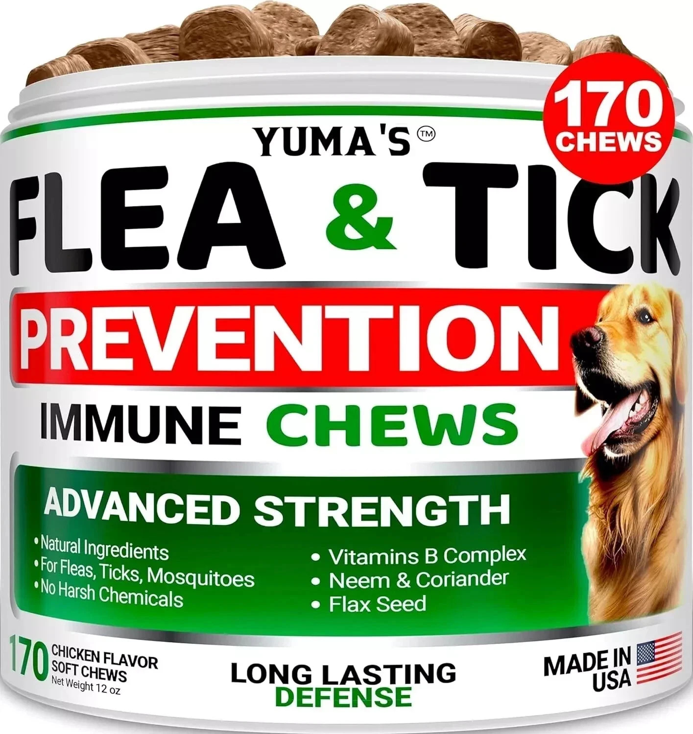 100% Natural Flea and Tick Prevention Chewable Pills for All Dogs, Made In USA ⭐