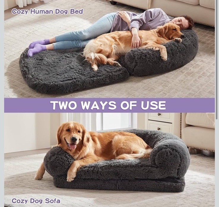2-In-1 Human Sized Dog Bed Giant Orthopedic Egg Foam Mat 71”x41.4”x12” Washable