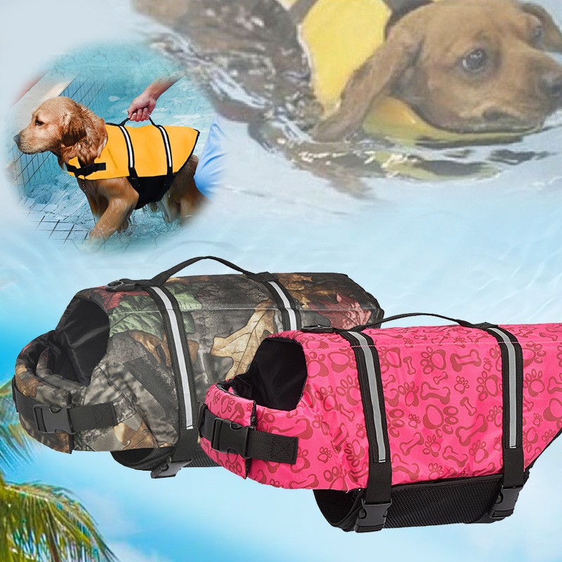 Pet Dog Life Jacket Safety Vest Pull Handle, Waterproof Flotation for Swimming