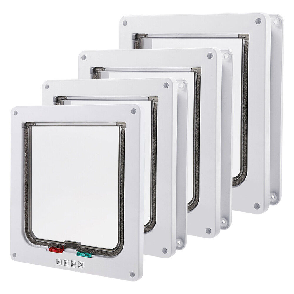 S/M/L/XL Pet Flap Door Frame Dog Cat Magnetic Lock Square Gate 4 Ways Lockable