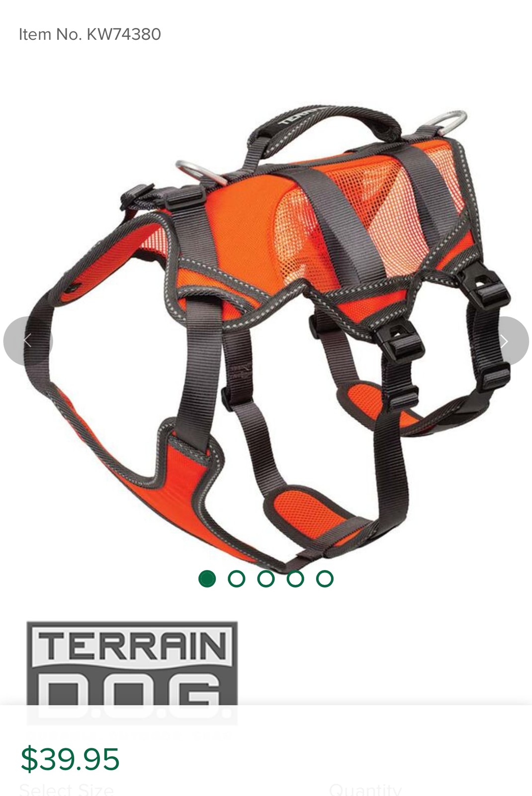 Terrain D.O.G. High-Vis Dog Harness – Orange SIZE Medium Dog Harness
