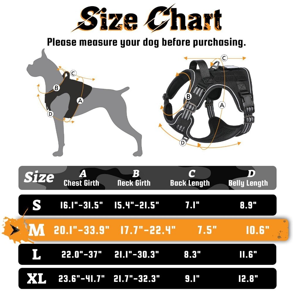 rabbitgoo Dog Harness No Pull Tactical Vest Adjustable Reflective Military Black