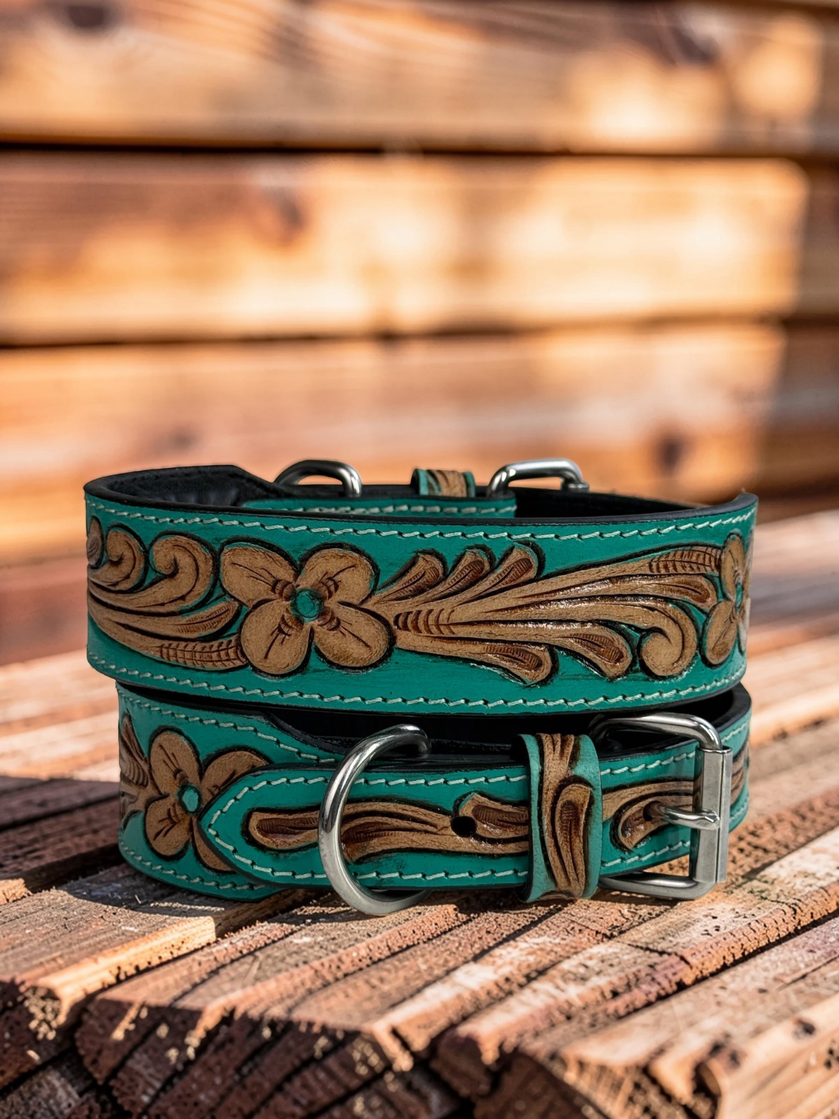 Western Leather Handmade Pet Dog Collar Heavy Duty Hand Tooled Adjustable
