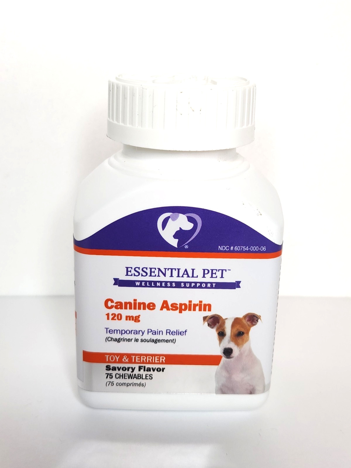 Essential Pet Canine Aspirin for Small-Med Dogs 6-50 lbs 120Mg 75 Chews Sealed!