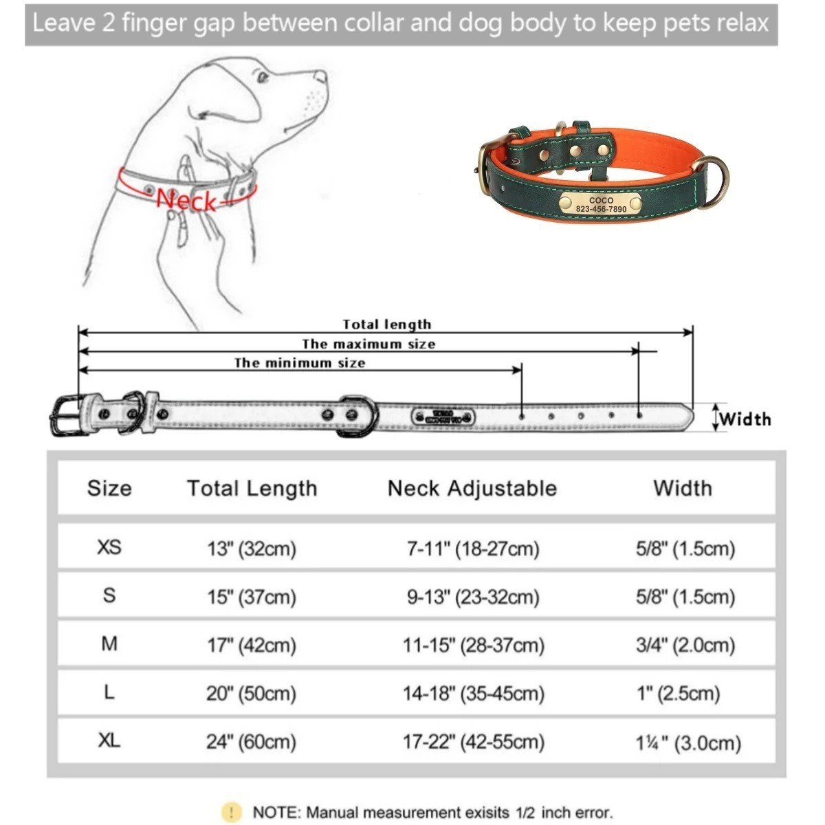 Soft Leather Personalized Dog Collar ID Tag Engraved for Small Medium Large Dogs