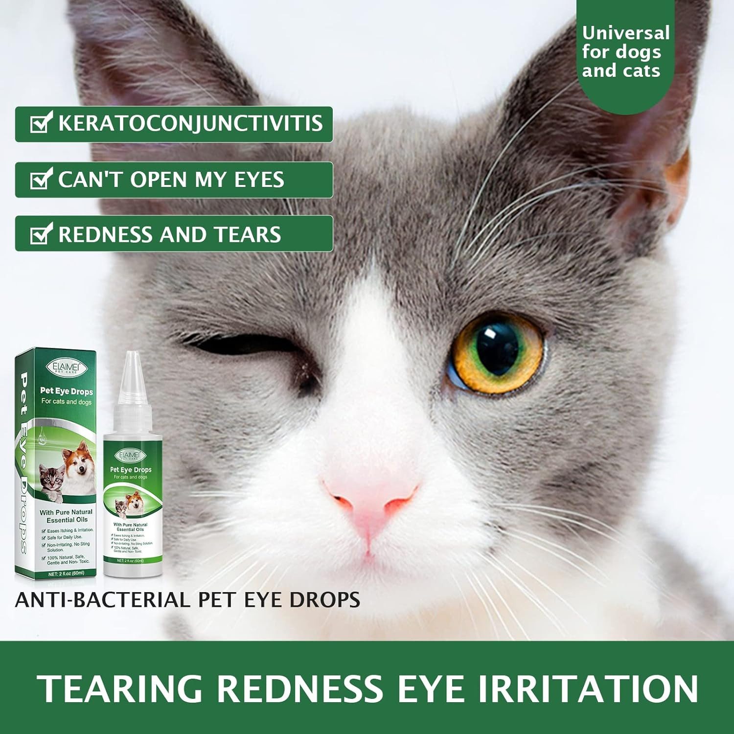 Pet Eye Drops for Dogs & Cats, Relieve Itching, Irritation & Allergies Symptoms