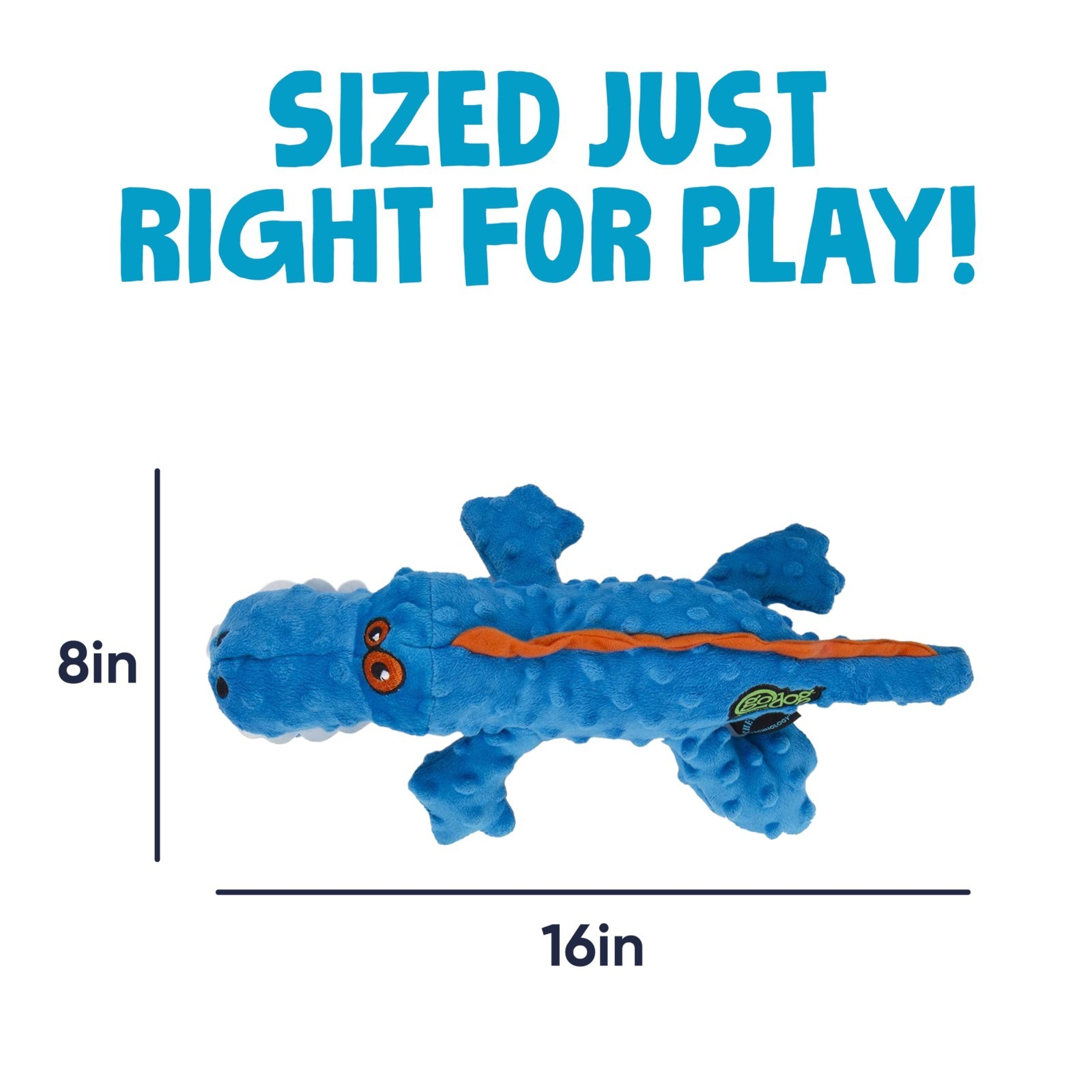 goDog Gators Squeaky Plush Dog Toy, Chew Guard Technology – Blue, Large