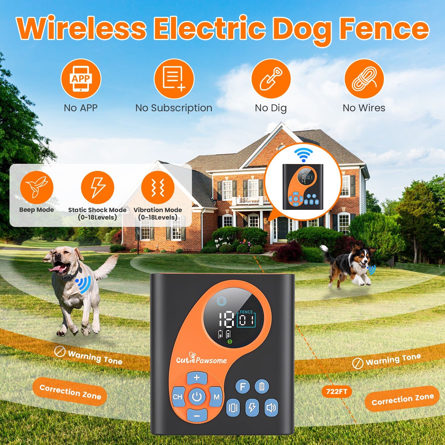 2IN1 Wireless Dog Fence System Pet Containment Boundary Control &Training collar