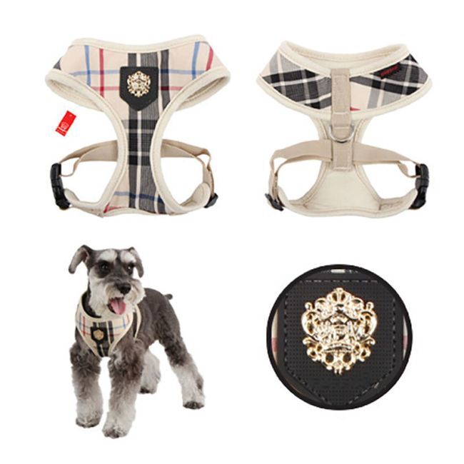 Puppia Dog Soft Harness Junior Beige Plaid Adjustable No Pull XS S M L XL