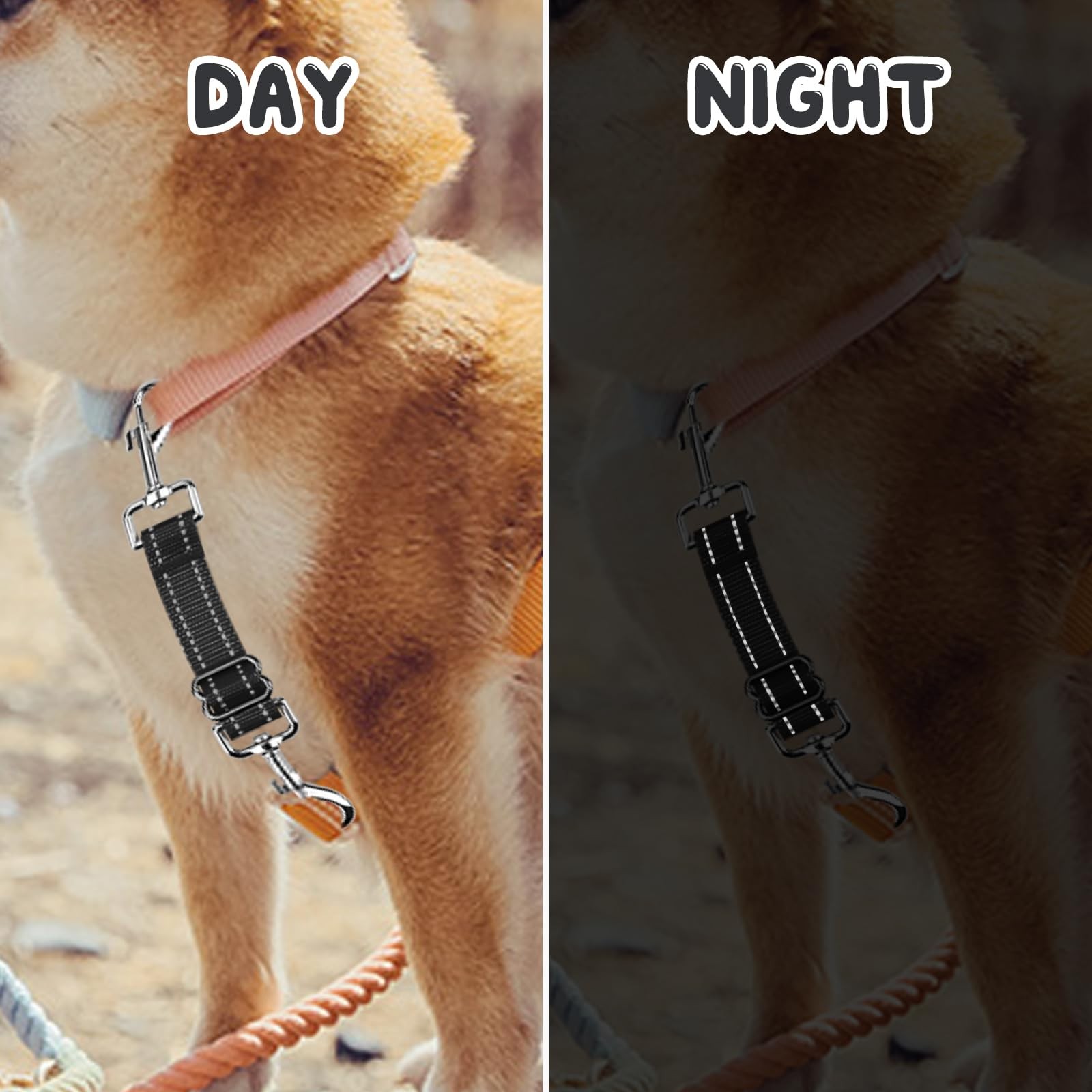 2 Pack Reflective Dog Collar Backup Clips Adjustable Safety Leash Connector