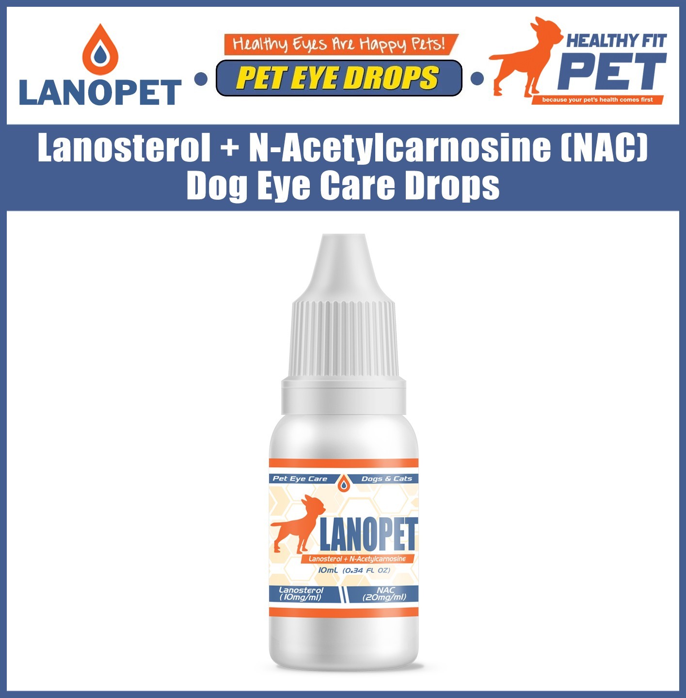 Lanosterol + NAC Dog Cat Eye drops | Cataracts, Dry Eyes, Tearing, MAX Strength