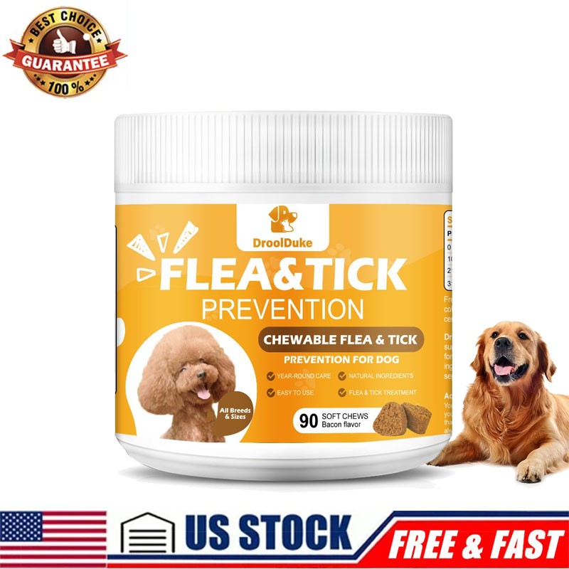 90 Bacon Flavored Chewable Tablets Natural Insects Prevention Chewable for Dogs