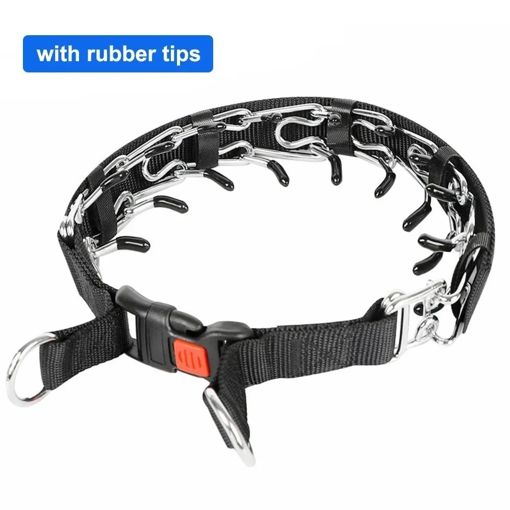 Adjustable Dog Prong Traing Collar with Rubber Caps for Medium Large Breed