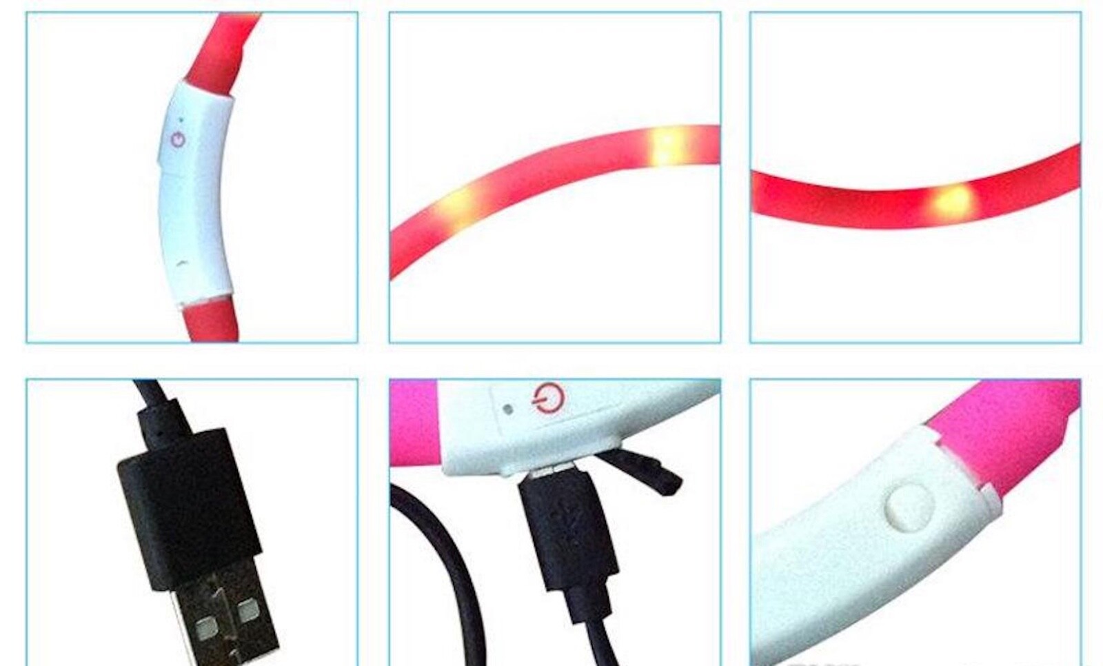 SOFT SILICONE LED FLASH dot LIGHT-UP glow el USB rechargeable Pet Dog Cat COLLAR