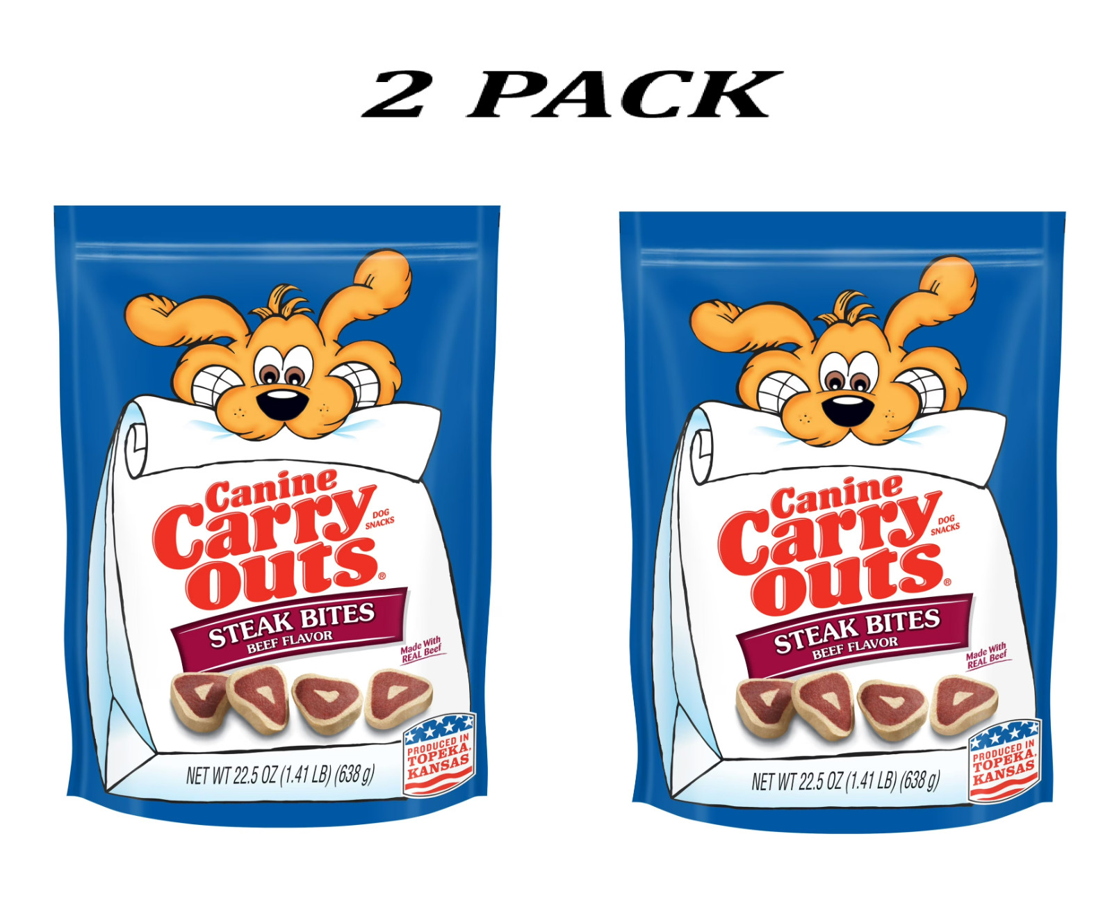 (2 PACK) Canine Carry Outs Steak Bites Beef Flavor Dog Treats, 22.5oz Bag