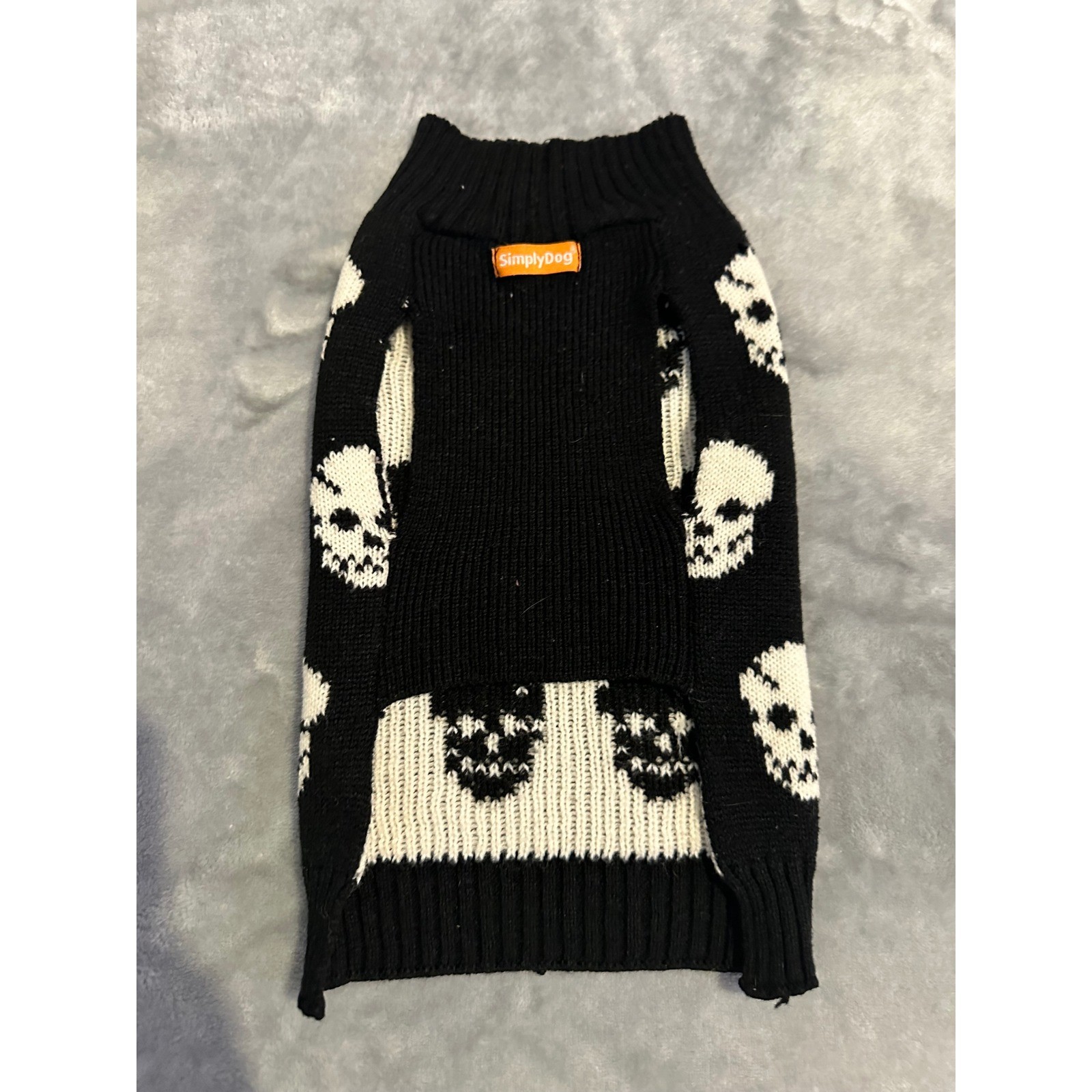 SimplyDog Pet Sweater Unisex S Black Skull Knit Pullover Edgy Goth Dog Clothes
