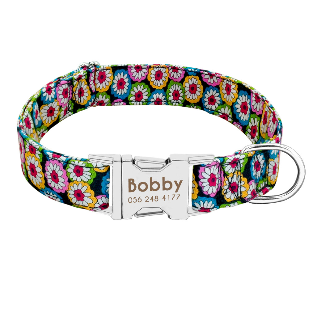 Nylon Cotton Personalized Dog Collar Pet Nameplate Custom Engrave ID Collar Tag