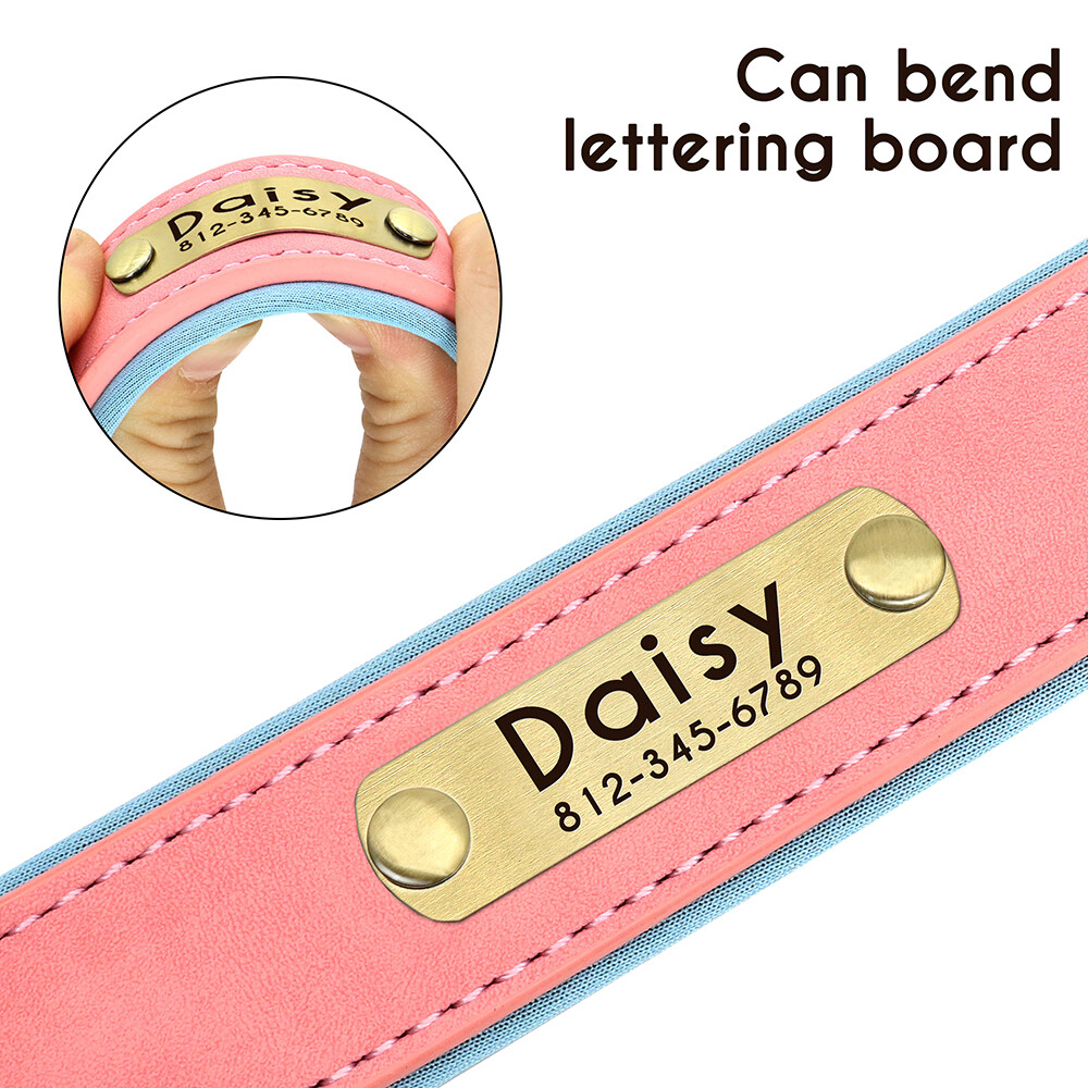 PERSONALIZED Soft Leather Dog Collar Custom Puppy Cat Name Free Engraved XS-XL