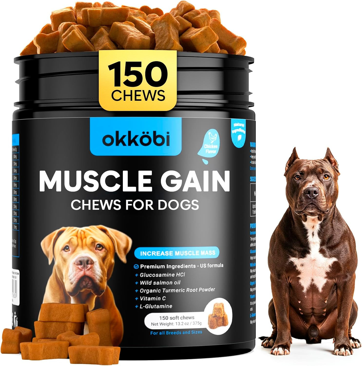 11-in-1 Muscle Gain Chews for Dogs, High Protein & Amino Acids, 150 Chews – Chic