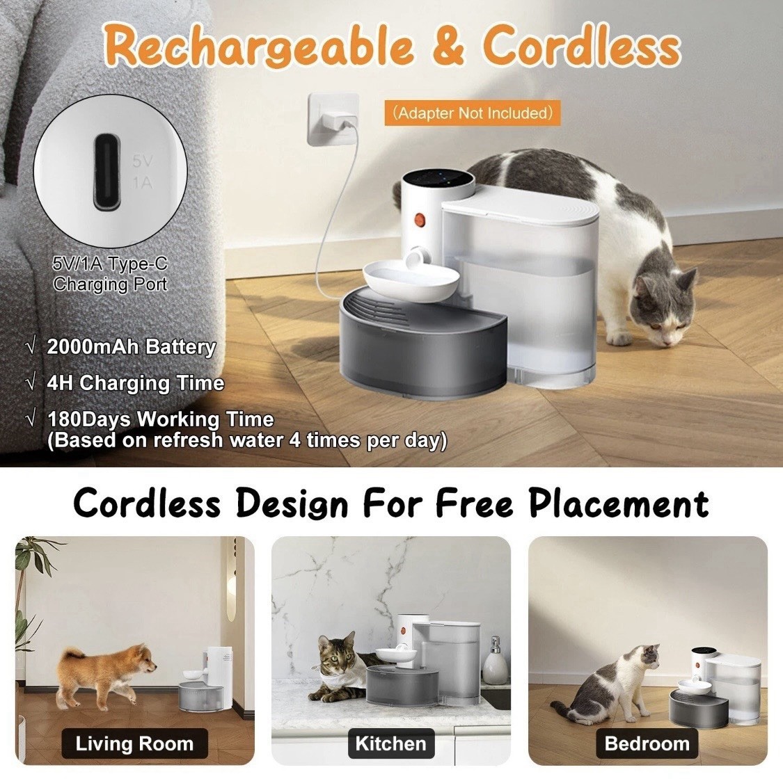 Pet Water Fountain 3.5L ,For Cat or Dog Gravity Automatic Water Dispenser Timer