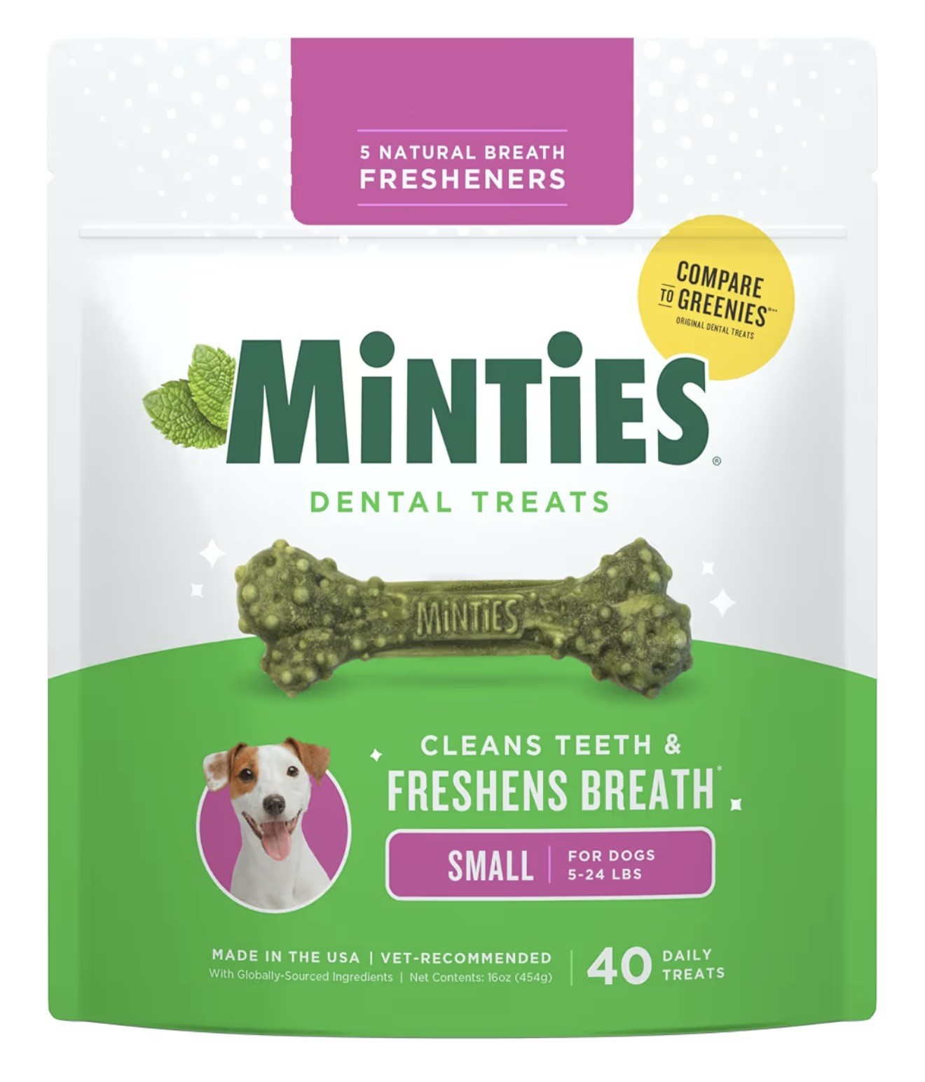 Minties Dental Treats Small Dogs 5-24 lbs (Pack of 2 – 80 Count Total)