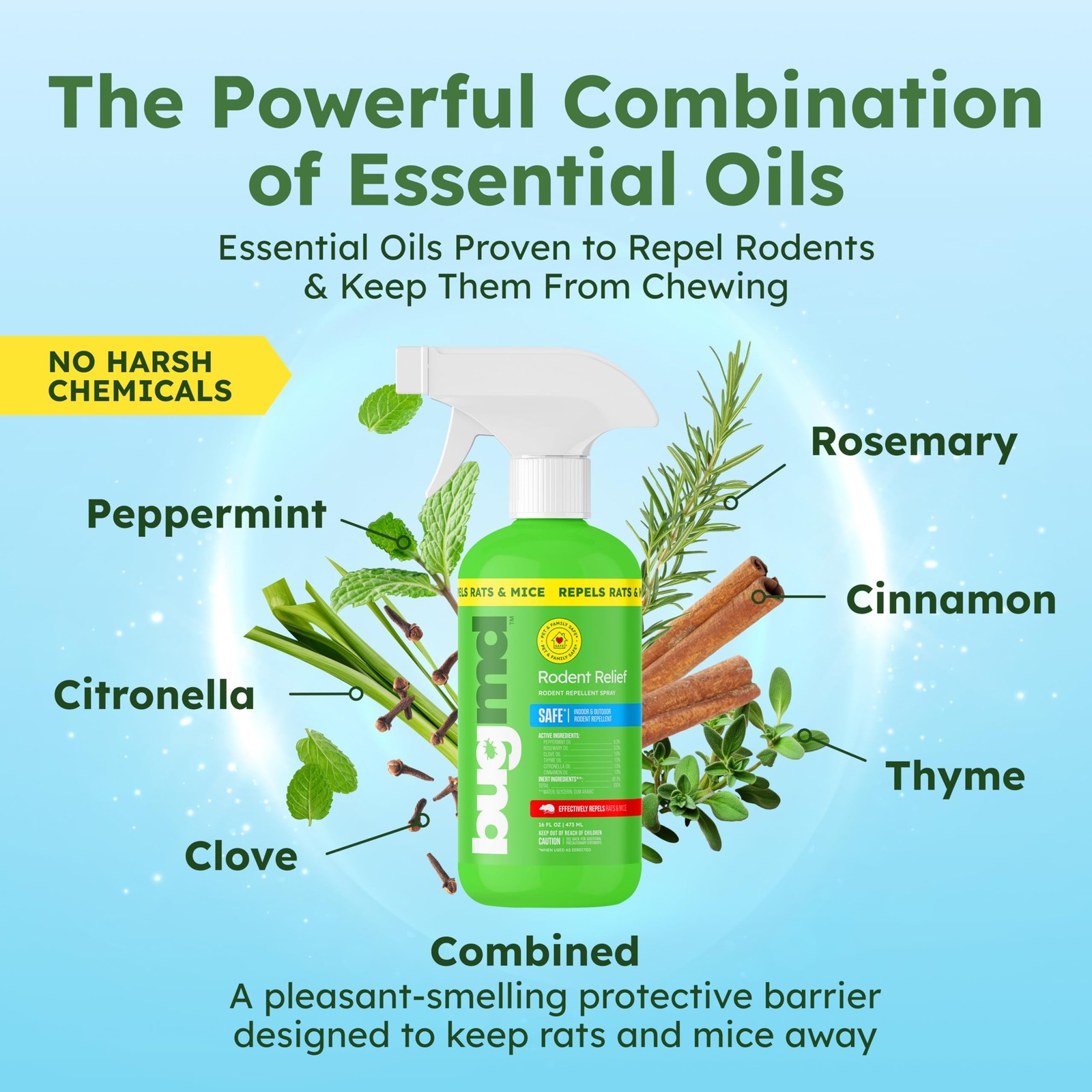 BugMD Peppermint Oil Spray for Rodents – 16oz 16 Fl Oz (Pack of 1), White