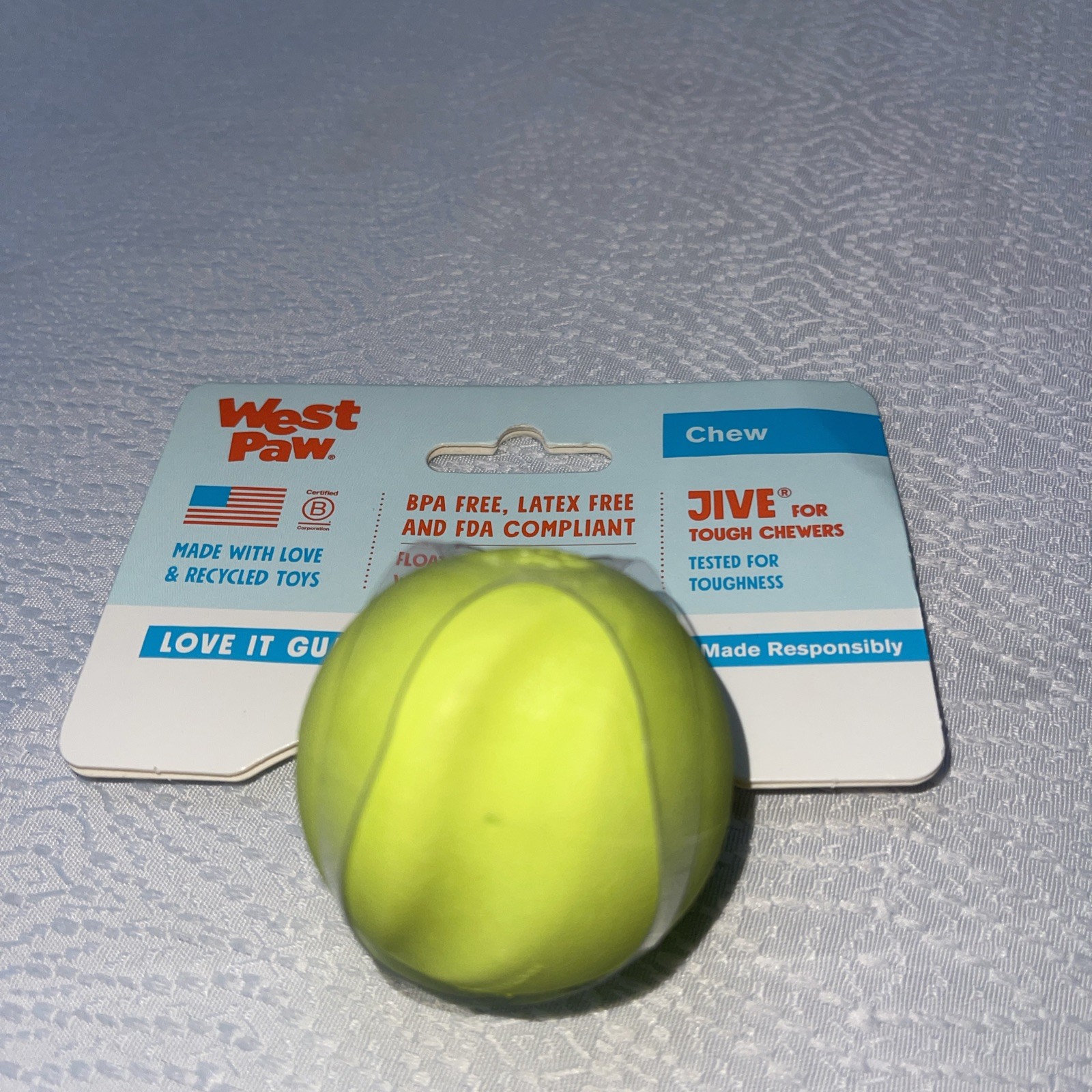 West Paw Jive XS Dog Chew Toy Durable Dishwasher Safe Recycled Plastic Blue